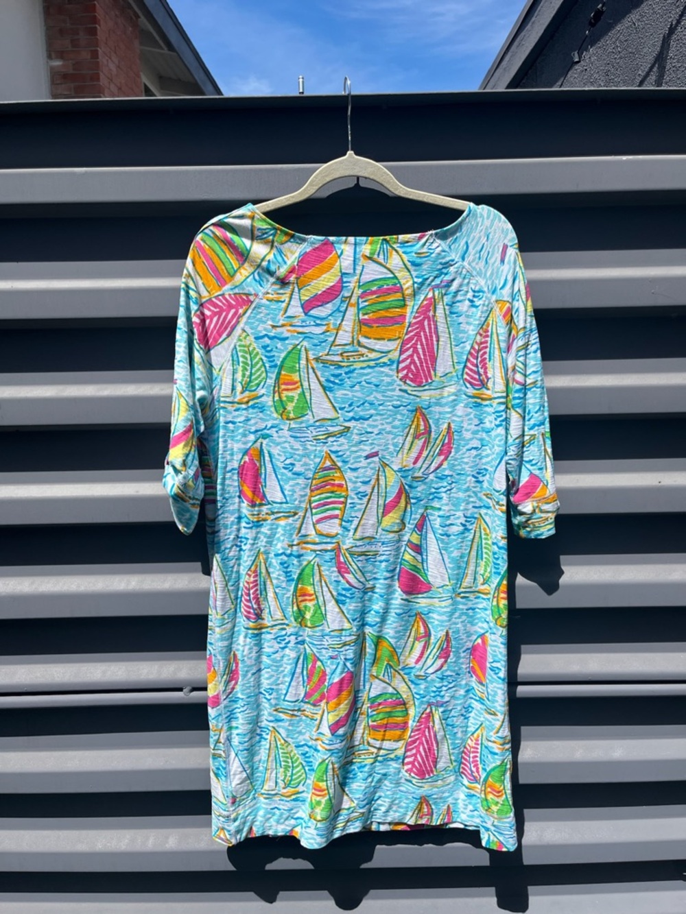 Lily Pulitzer Bright Sailboat Print Tunic dress- Aqua Base with Multicolor Sails - Picture 6 of 6